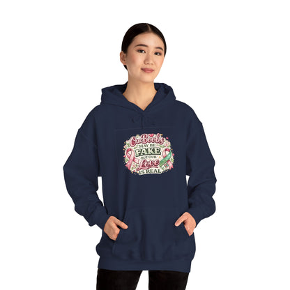 'Our Boobs May Be Fake But Our Love Is Real' Breast Cancer Awareness - Hoodie