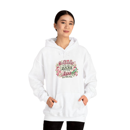 'Our Boobs May Be Fake But Our Love Is Real' Breast Cancer Awareness - Hoodie