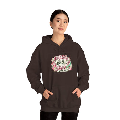 'Our Boobs May Be Fake But Our Love Is Real' Breast Cancer Awareness - Hoodie