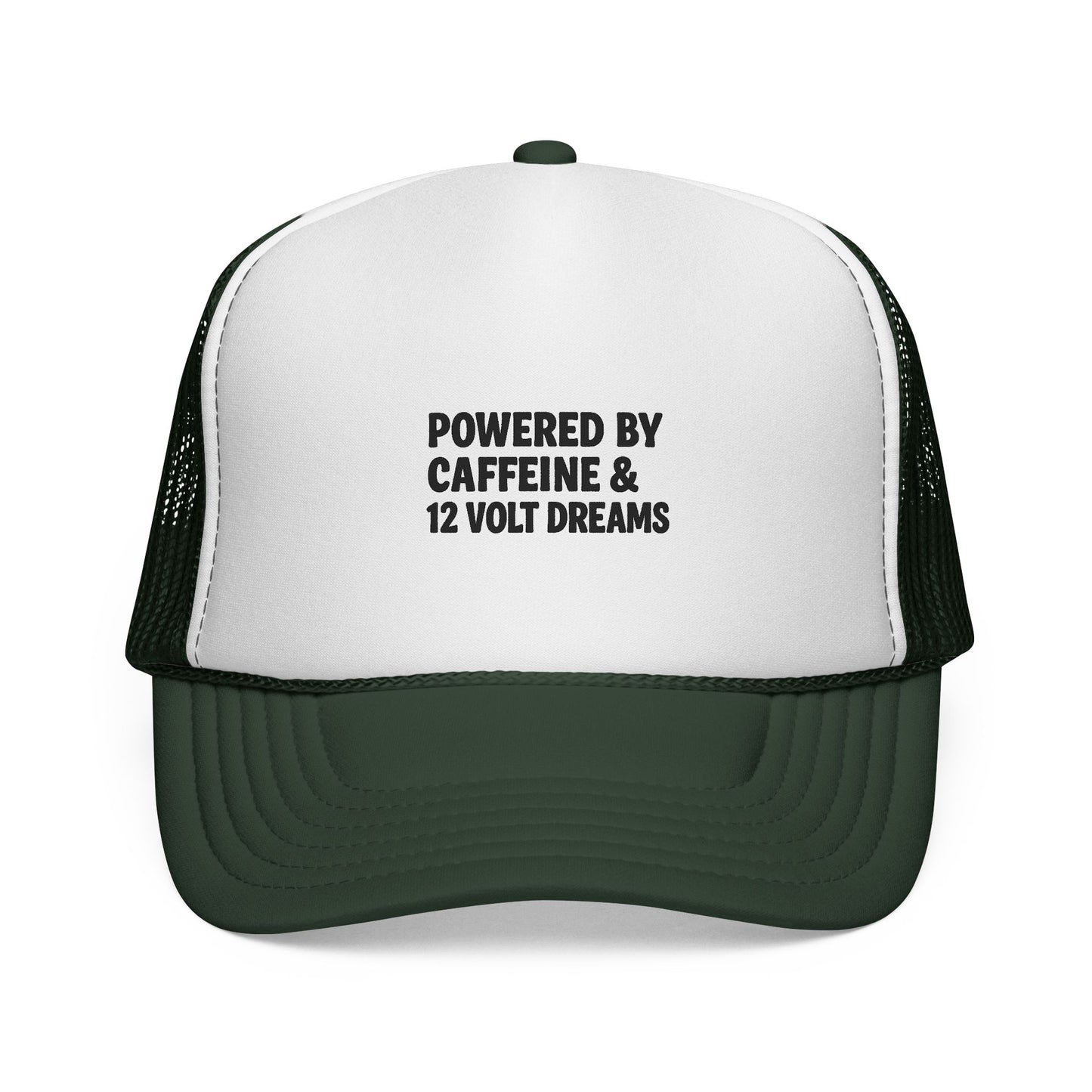 Powered by Caffeine & 12 Volt Dreams Trucker Hat