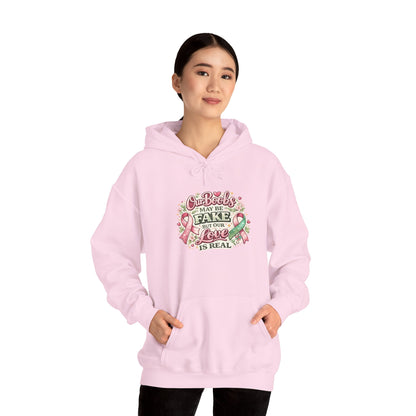 'Our Boobs May Be Fake But Our Love Is Real' Breast Cancer Awareness - Hoodie